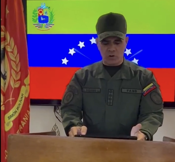 Bộ trưởng Quốc phòng Venezuela Vladimir Padrino Lopez đăng bài phát biểu rạng sáng 3/1 về vụ tấn công của Mỹ. Ảnh: X/DDGeopolitics