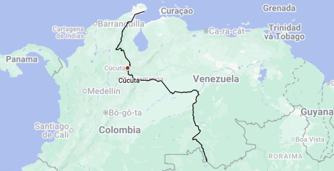 Biên giới Venezuela và Colombia dài hơn 2.200 km. Đồ họa: Google Maps