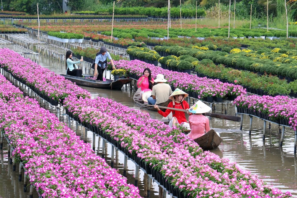 Du khách thích thú trải nghiệm tại làng hoa Sa Đéc