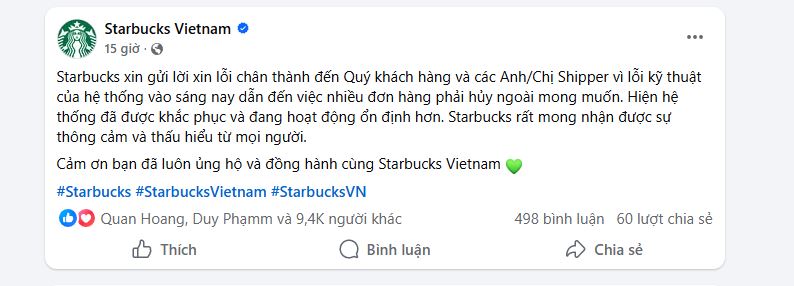 Starbucks Việt Nam xin lỗi shipper vì sự cố đơn hàng giá 0 đồng 2 Starbucks Việt Nam xin lỗi shipper vì sự cố đơn hàng giá 0 đồng - Ảnh 2.