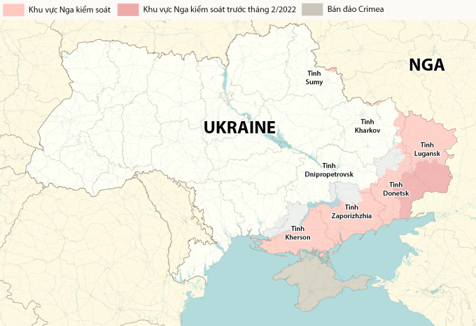 Cục diện chiến sự Nga - Ukraine tính đến ngày 6/1. Đồ họa: RYV
