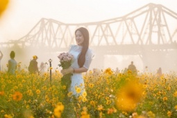 Giới trẻ dậy từ 4h sáng 'sống ảo' ở vườn hoa dưới chân cầu Long Biên