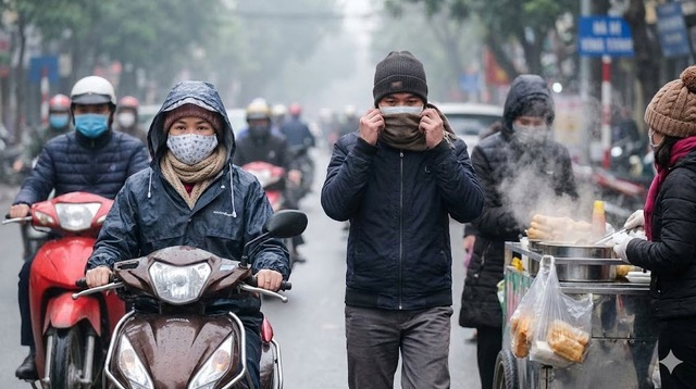 Người dân cần che chắn, giữ ấm vùng mặt khi ra ngoài để phòng ngừa liệt mặt mùa đông. Hình minh họa