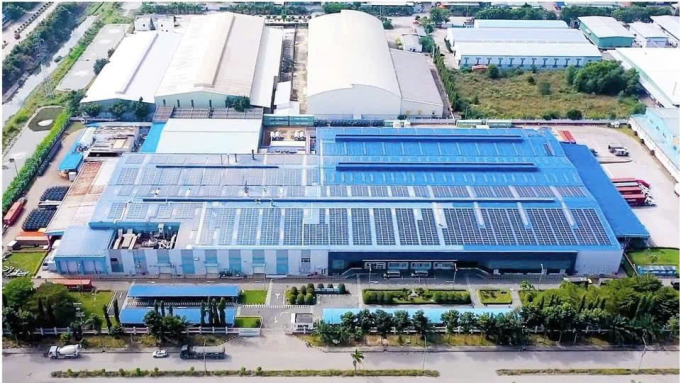 Hệ thống điện năng lượng mặt trời áp mái tại Nhà máy Thực phẩm PepsiCo Bình Dương. Ảnh: PepsiCo