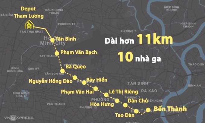 Hướng tuyến Metro Bến Thành - Tham Lương. Đồ họa: Thanh Huyền