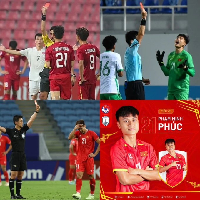 Hình ảnh các cầu thủ mang áo số 21 bị đuổi ở ba giải U23 châu Á gần đây, trước khi Minh Phúc phá dớp.