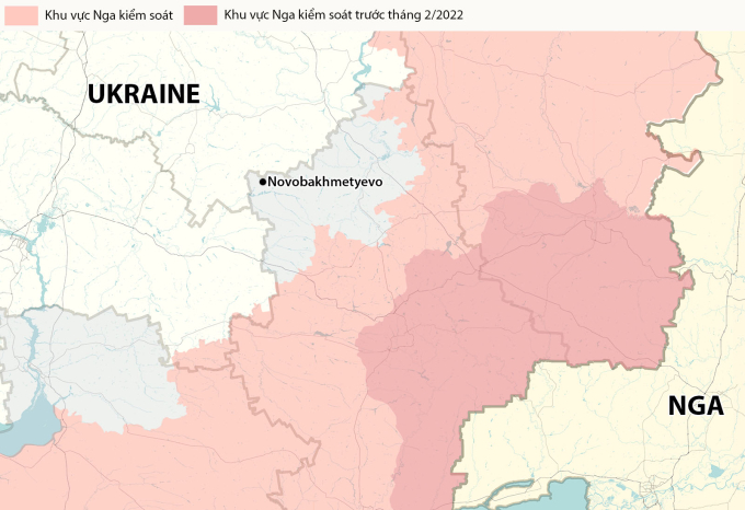 Vị trí khu dân cư Novobakhmetyevo, tỉnh Donetsk. Đồ họa: RYV
