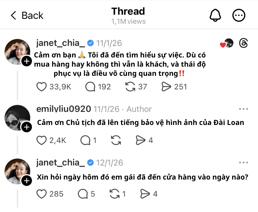 Onitsuka Tiger Đài Loan (Trung Quốc) bị tố xem thường khách Việt, chủ tịch toà nhà Taipei 101 phải đích thân xử lý- Ảnh 4. Onitsuka Tiger Đài Loan (Trung Quốc) bị tố xem thường khách Việt, chủ tịch toà nhà Taipei 101 phải đích thân xử lý- Ảnh 4.