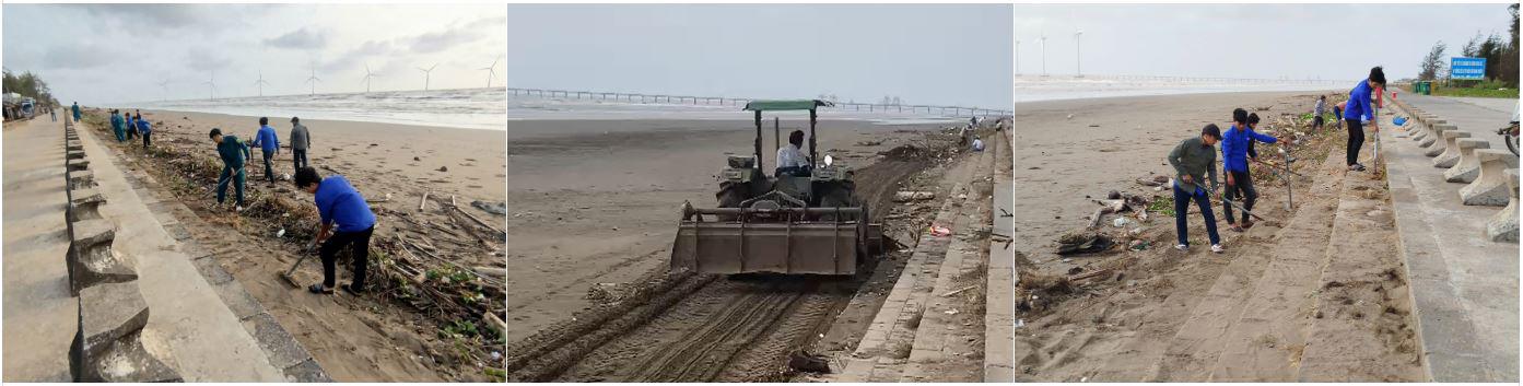 Bờ biển là khu vực bãi bồi, mùa gió chướng thường có rác trôi dạt vào bờ.