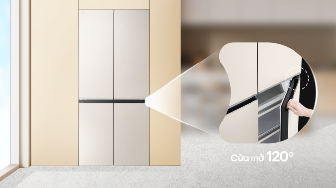 Thiết kế bản lề âm cho phép tủ mở 120 độ. Ảnh: LG
