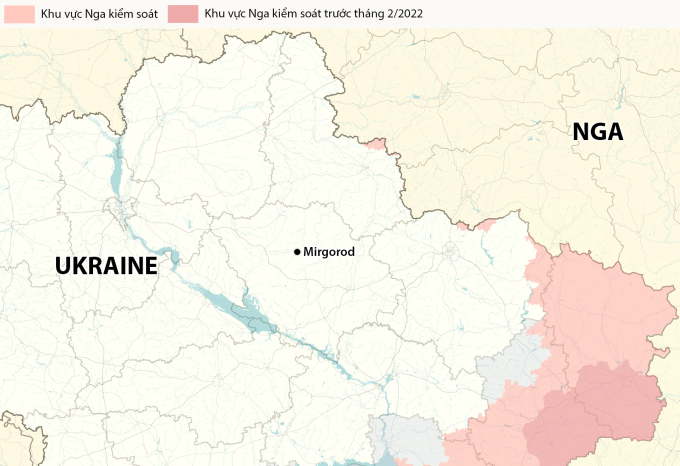 Vị trí thành phố Mirgorod, tỉnh Poltava. Đồ họa: RYV