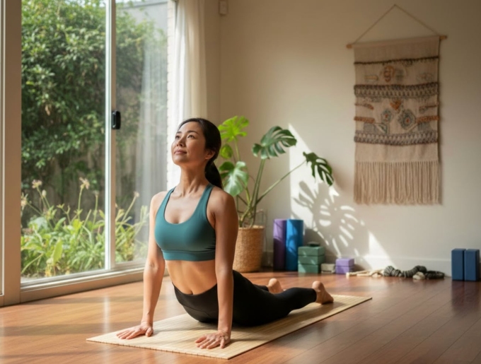 Tư thế rắn hổ mang giảm đau lưng dưới. Ảnh minh họa bởi AI