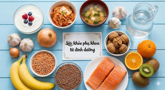 Chế độ ăn cân bằng và lành mạnh hỗ trợ sức khỏe âm đạo và sức khỏe tổng thể. (Ảnh minh họa AI)