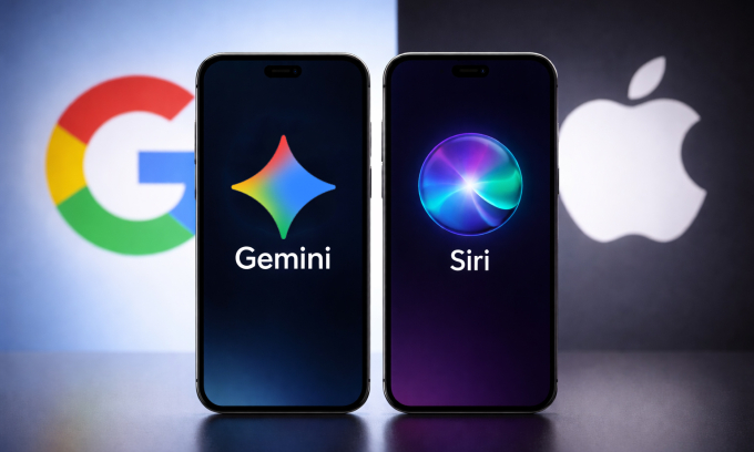 Logo Google Gemini và Apple Siri trên smartphone. Ảnh: ChatGPT