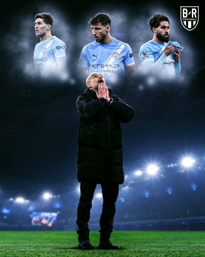 HLV Guardiola sẽ bí bách về nhân sự khi vắng cùng lúc ba hậu vệ tốt nhất - Stones (trái), Dias (giữa) và Gvardiol. Ảnh: BR