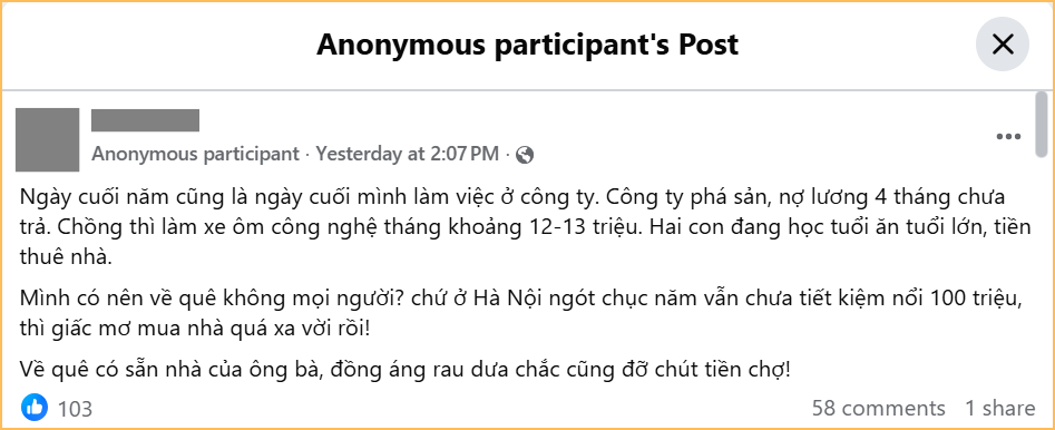 Cuối năm đủ thứ chuyện: Bị nợ 4 tháng lương, sang năm mới chính thức mất việc, 10 năm ở Hà Nội không tiết kiệm nổi 100 triệu- Ảnh 1.