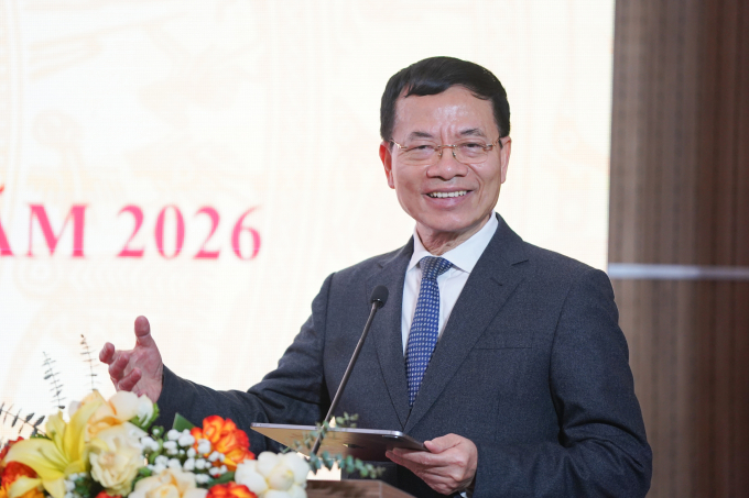Bộ trưởng Nguyễn Mạnh Hùng tại Hội nghị Triển khai công tác năm 2026 khối Bưu chính Viễn thông, ngày 10/1/2026. Ảnh: Lưu Quý