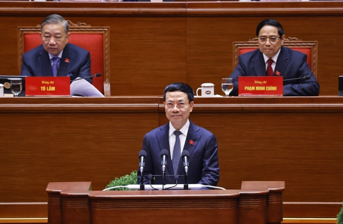 Bộ trưởng Bộ Khoa học và Công nghệ Nguyễn Mạnh Hùng trình bày tham luận tại Đại hội sáng 21/1. Ảnh: TTXVN