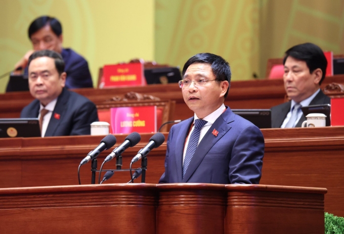 Bộ trưởng Tài chính Nguyễn Văn Thắng báo cáo tham luận tại Đại hội Đảng XIV, ngày 21/1. Ảnh: TTXVN