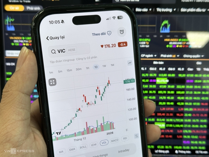 Nhà đầu tư đang theo dõi thị giá cổ phiếu VIC trong phiên sáng 9/1. Ảnh: Tất Đạt