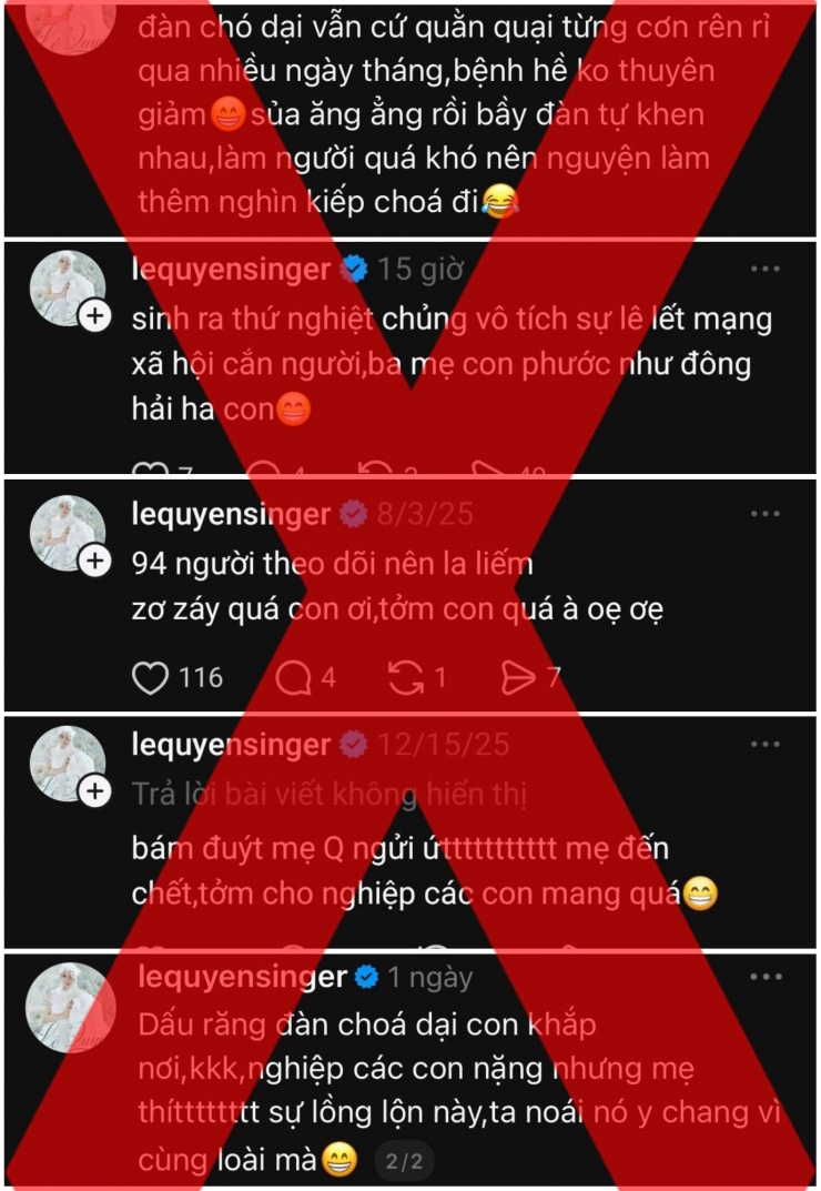 Loạt bình luận thô tục của ca sĩ Lệ Quyên. Ảnh: Chụp màn hình 