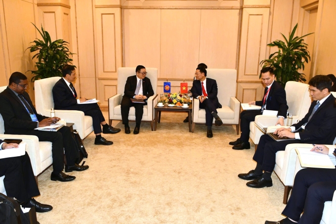 Bộ trưởng Khoa học và Công nghệ Nguyễn Mạnh Hùng tiếp Tổng thư ký ASEAN Kao Kim Hourn, chiều 14/1. Ảnh: Doãn Mạnh