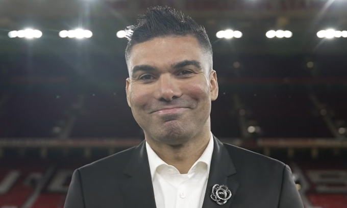 Casemiro trong thông báo chia tay Man Utd trên sân Old Trafford, thành phố Manchester, Vương quốc Anh. Ảnh: chụp màn hình