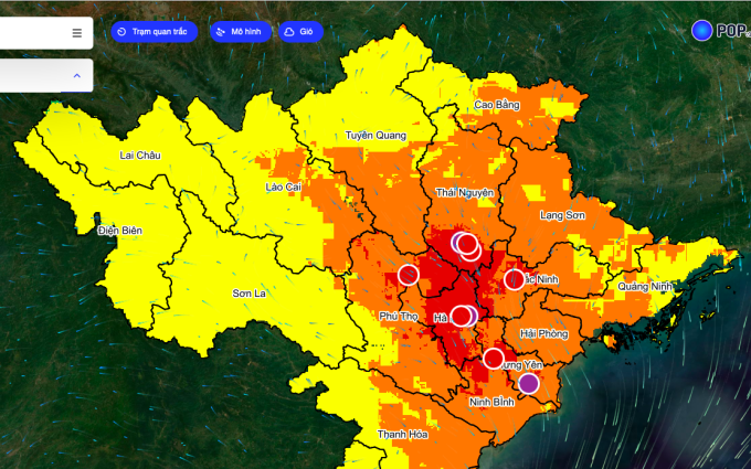 Mức độ ô nhiễm ở các tỉnh thành miền Bắc. Ảnh: Vietnamair