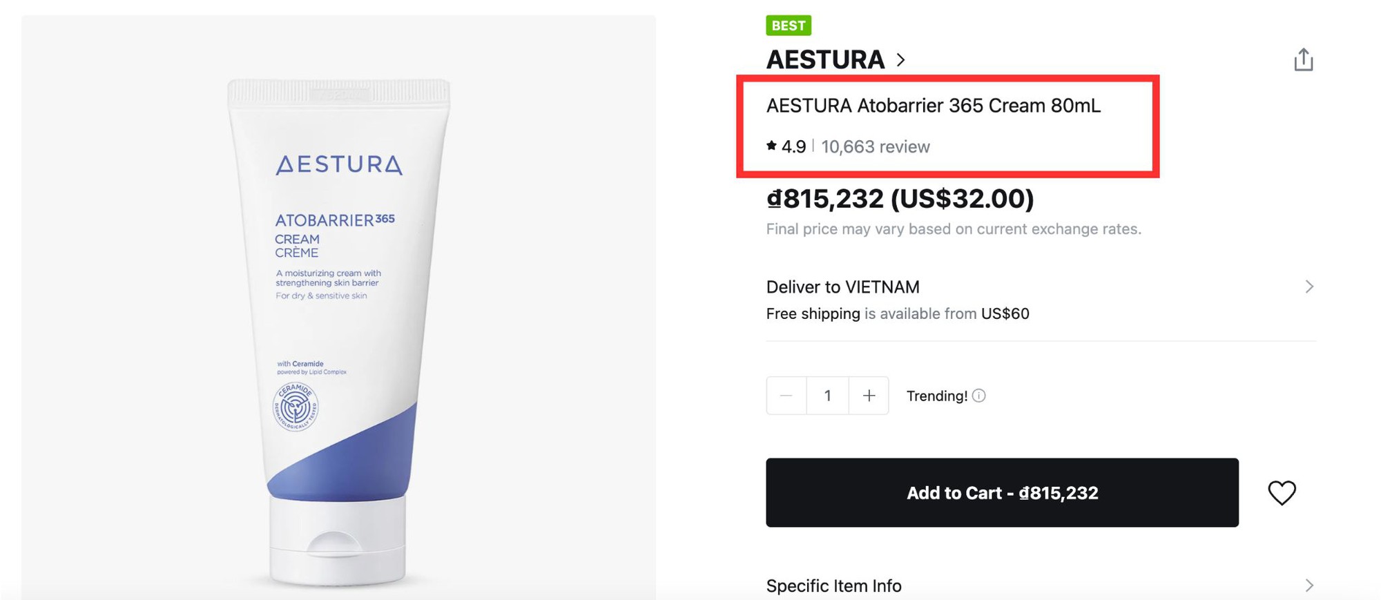 Tuýp kem dưỡng ẩm đang đạt điểm gần tối đa trên Olive Young: Cứu tinh cho da nhạy cảm và cần phục hồi chuyên sâu- Ảnh 1.