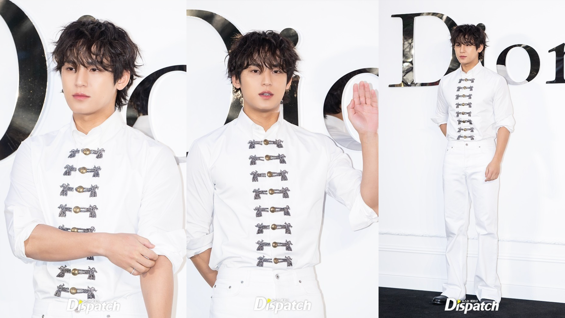 Mingyu (Seventeen) gây ấn tượng khi xuất hiện trong trang phục trắng, mái tóc xoăn lãng tử.