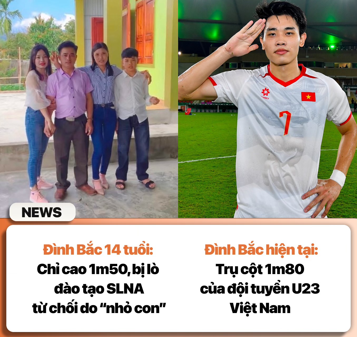 Đình Bắc năm 14 tuổi 1m50 bị lò SLNA loại vì 