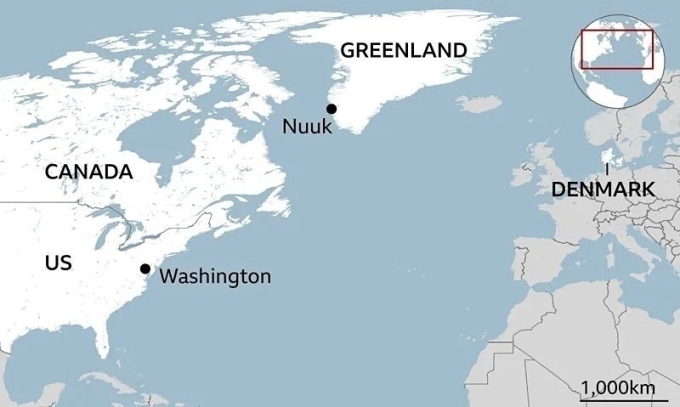 Vị trí Greenland. Đồ họa: BBC