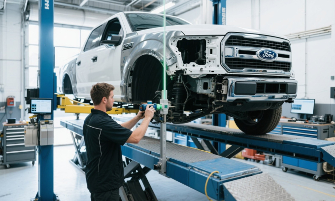 Mẫu Ford F-150 tại một trung tâm sửa chữa, bảo dưỡng ở New York, Mỹ. Ảnh: IDeal Auto Body