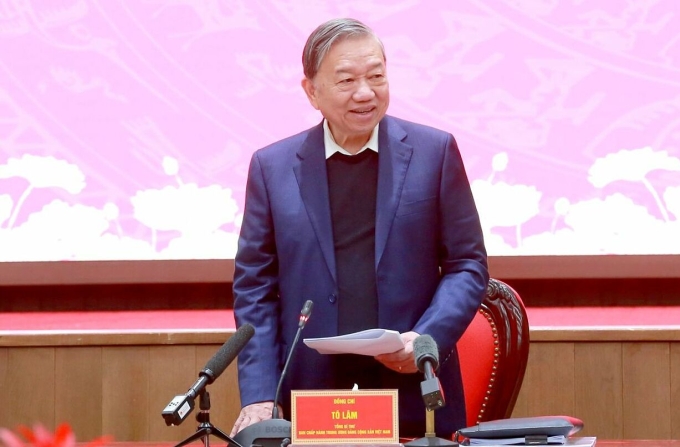Tổng Bí thư Tô Lâm phát biểu tại cuộc làm việc với Ban Thường vụ Thành ủy Hà Nội, sáng 10/1. Ảnh: Cổng thông tin Đảng Cộng sản