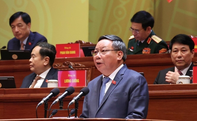 Ông Nguyễn Văn Phong, Phó bí thư Thành ủy Hà Nội, trình bày tham luận tại Đại hội Đảng XIV. Ảnh: TTXVN