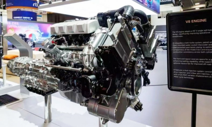 Khối động cơ 4 lít V8 của GWM tại CES 2026. Ảnh: GWM
