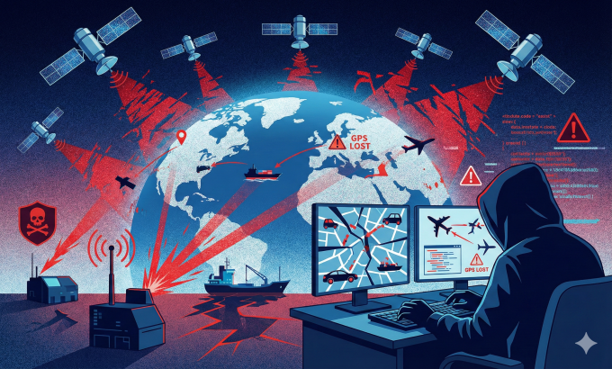 Minh họa hệ thống GPS có thể đối mặt nguy cơ tấn công. Ảnh: GeminiAI