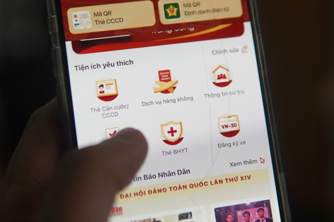 Giao diện ứng dụng VNeID trên điện thoại. Ảnh: Lưu Quý