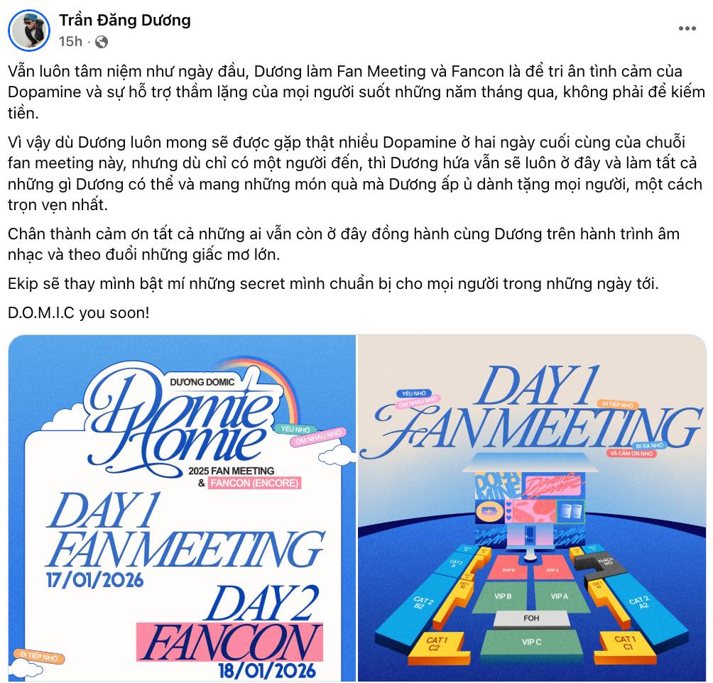 Dương Domic lên tiếng sau tin đồn ế vé: Không làm fanmeeting vì tiền- Ảnh 1.