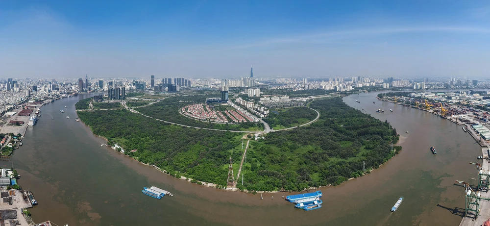 Toàn cảnh khu đô thị mới Thủ Thiêm nhìn từ trên cao. Ảnh: THUẬN VĂN Thu-thiem-1.png