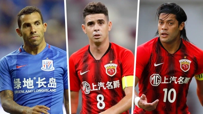 Tevez, Oscar và Hulk (lần lượt từ trái qua) từng là những ngôi sao ở giải Chinese Super League.
