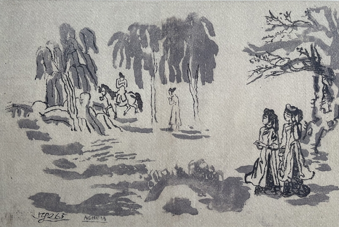 Bức vẽ có ký tên danh họa và năm sáng tác. Ảnh: Sách Kim Vân Kiều