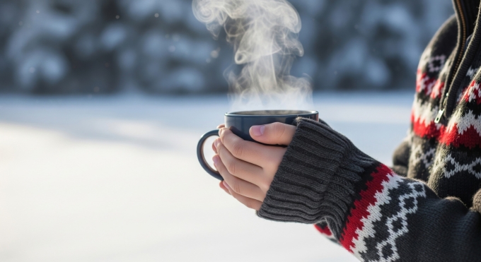 Uống nước ấm trong mùa đông tránh cơ thể bị mất nước, vừa giúp ấm người. Ảnh: Vecteezy