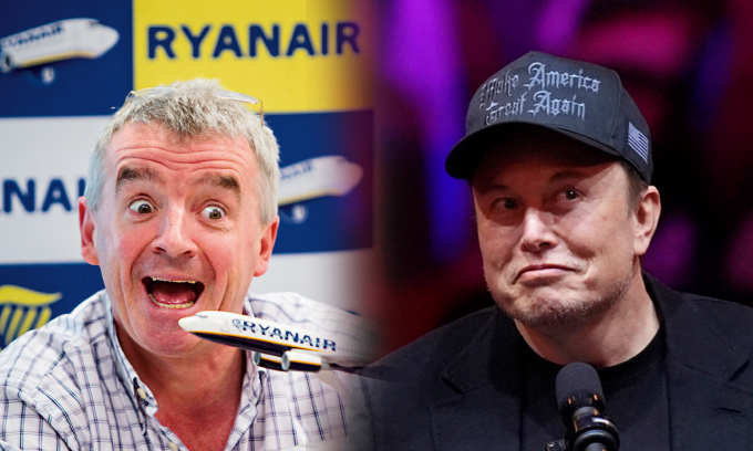 Michael OLeary (trái) và Elon Musk. Ảnh: EuropeanCEO/AP