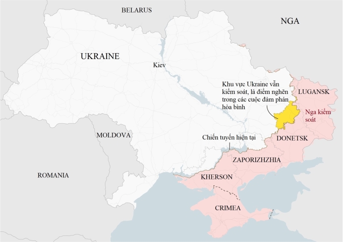 Các khu vực Nga và Ukraine kiểm soát trên chiến trường tính đến 8/12. Đồ họa: ISW