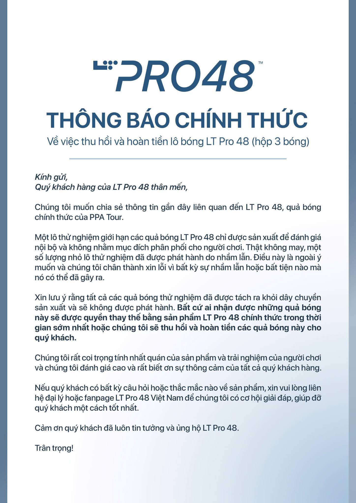 Netizen chỉ ra 8 điểm chưa thuyết phục trong thông báo thu hồi bóng pickleball LT Pro 48 giữa drama bóng “fake”- Ảnh 1. Netizen chỉ ra 8 điểm chưa thuyết phục trong thông báo thu hồi bóng pickleball LT Pro 48 giữa drama bóng “fake”- Ảnh 1.