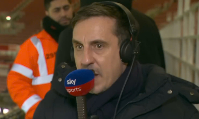 Gary Neville sau trận Man Utd thắng Arsenal 3-2 trên sân Emirates, thành phố London, Anh, vòng 23 Ngoại hạng Anh tối 25/1/2026. Ảnh: chụp màn hình