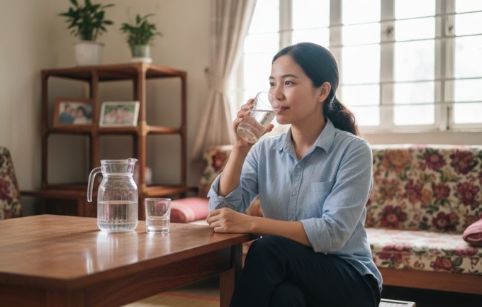 Người suy thận chưa lọc máu uống bao nhiêu nước dựa vào giai đoạn bệnh và lượng nước tiểu thải ra mỗi ngày. Ảnh được tạo bởi AI