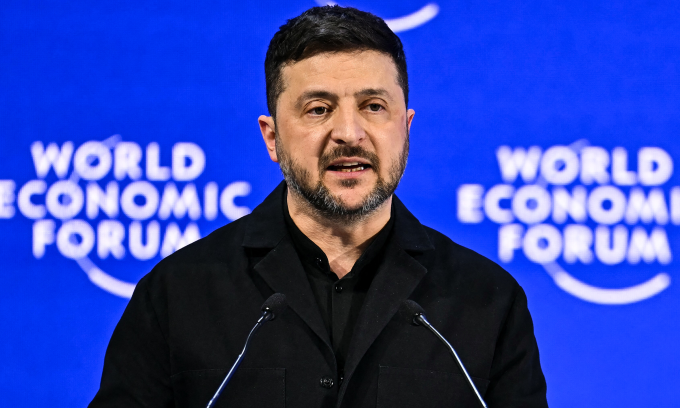 Tổng thống Zelensky phát biểu tại hội nghị thường niên của WEF ở Davos, Thụy Sĩ hôm 23/1. Ảnh: AFP