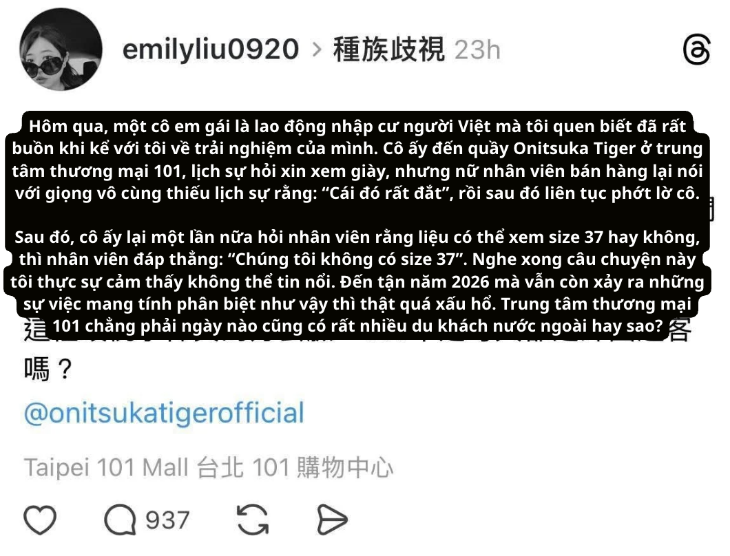 Onitsuka Tiger Đài Loan (Trung Quốc) bị tố xem thường khách Việt, chủ tịch toà nhà Taipei 101 phải đích thân xử lý- Ảnh 2. Onitsuka Tiger Đài Loan (Trung Quốc) bị tố xem thường khách Việt, chủ tịch toà nhà Taipei 101 phải đích thân xử lý- Ảnh 2.